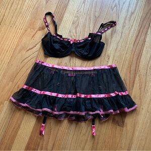Vintage Victoria’s Secret black sheer bra and garter skirt set